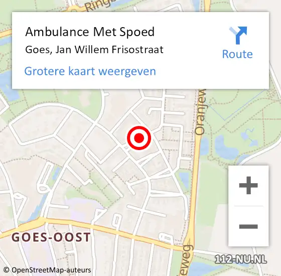 Locatie op kaart van de 112 melding: Ambulance Met Spoed Naar Goes, Jan Willem Frisostraat op 23 december 2015 13:20