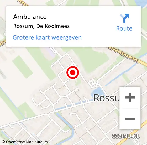 Locatie op kaart van de 112 melding: Ambulance Rossum, De Koolmees op 23 december 2015 13:21