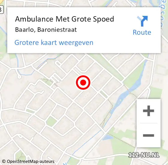 Locatie op kaart van de 112 melding: Ambulance Met Grote Spoed Naar Baarlo, Baroniestraat op 1 december 2013 03:59