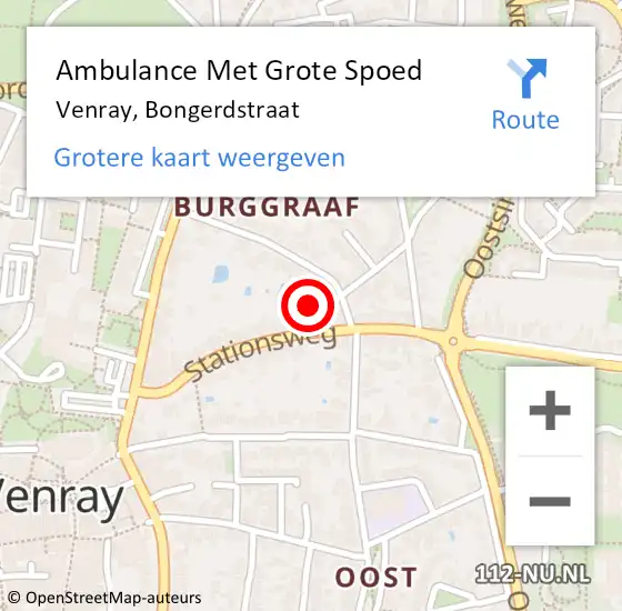 Locatie op kaart van de 112 melding: Ambulance Met Grote Spoed Naar Venray, Bongerdstraat op 1 december 2013 04:09