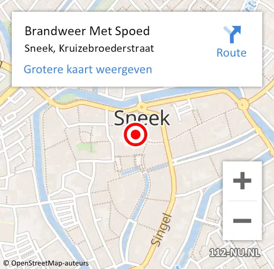 Locatie op kaart van de 112 melding: Brandweer Met Spoed Naar Sneek, Kruizebroederstraat op 23 december 2015 16:10