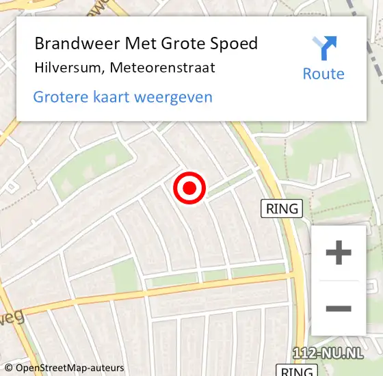 Locatie op kaart van de 112 melding: Brandweer Met Grote Spoed Naar Hilversum, Meteorenstraat op 23 december 2015 16:29