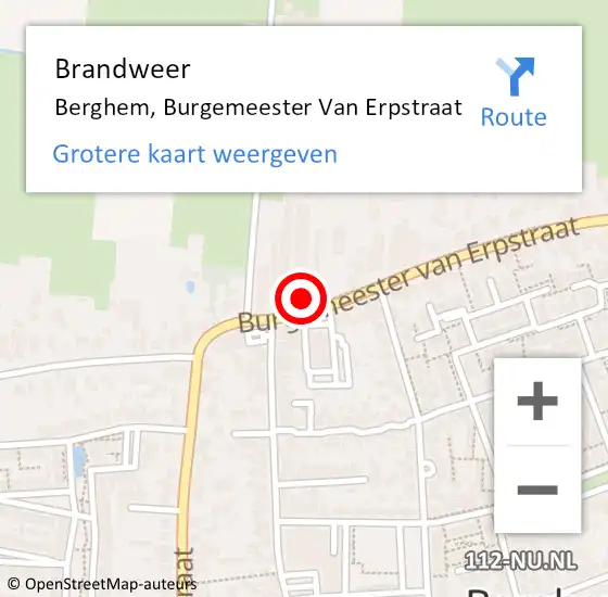 Locatie op kaart van de 112 melding: Brandweer Berghem, Burgemeester Van Erpstraat op 23 december 2015 16:53