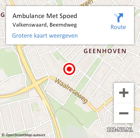 Locatie op kaart van de 112 melding: Ambulance Met Spoed Naar Valkenswaard, Beemdweg op 23 december 2015 19:00