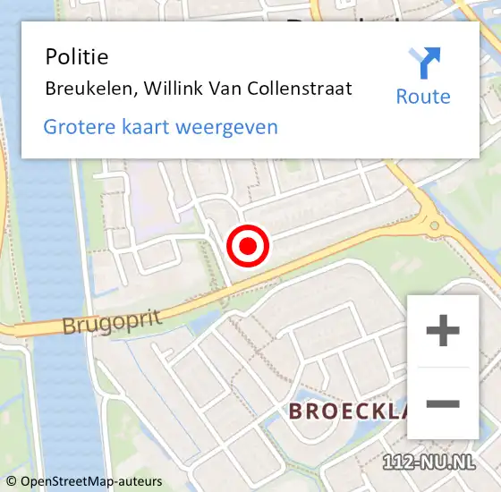 Locatie op kaart van de 112 melding: Politie Breukelen, Willink Van Collenstraat op 23 december 2015 20:15