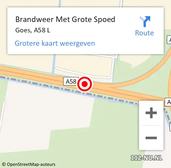 Locatie op kaart van de 112 melding: Brandweer Met Grote Spoed Naar Goes, A58 L op 23 december 2015 20:51