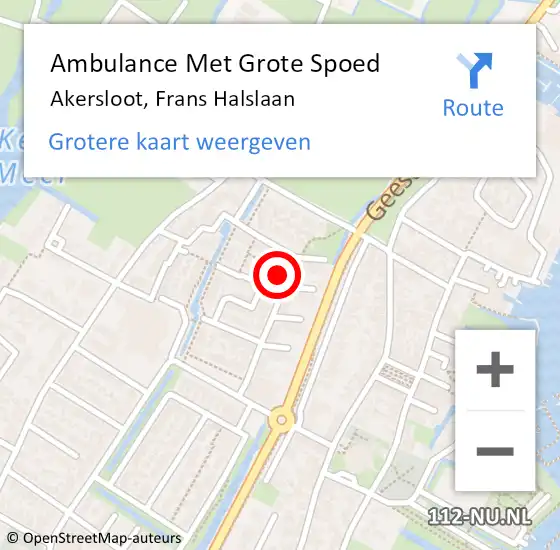 Locatie op kaart van de 112 melding: Ambulance Met Grote Spoed Naar Akersloot, Frans Halslaan op 23 december 2015 22:41