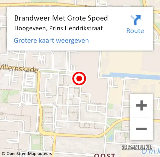 Locatie op kaart van de 112 melding: Brandweer Met Grote Spoed Naar Hoogeveen, Prins Hendrikstraat op 24 december 2015 02:07