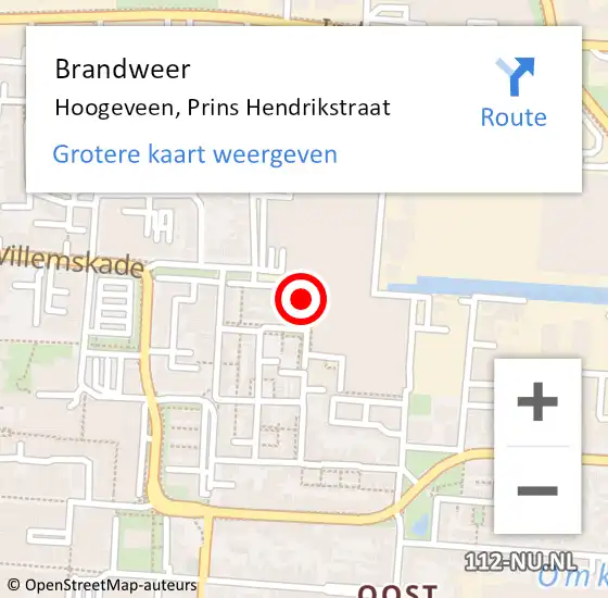 Locatie op kaart van de 112 melding: Brandweer Hoogeveen, Prins Hendrikstraat op 24 december 2015 02:14