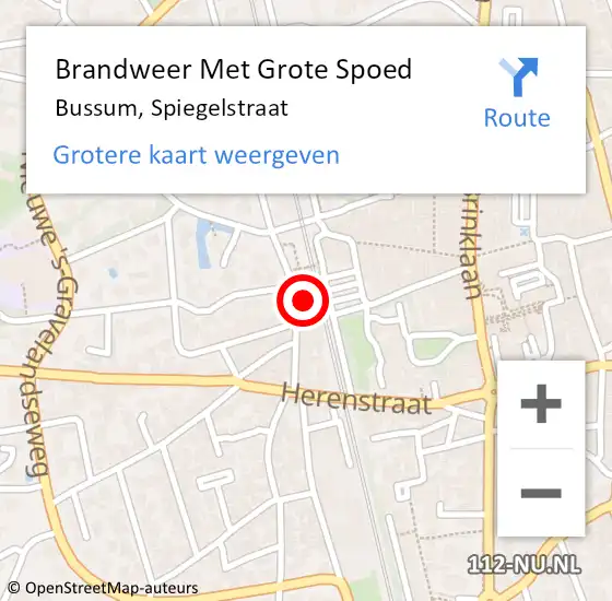 Locatie op kaart van de 112 melding: Brandweer Met Grote Spoed Naar Bussum, Spiegelstraat op 24 december 2015 02:16