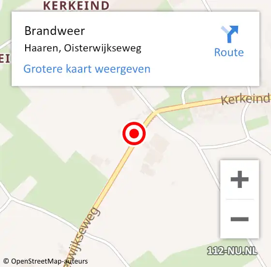 Locatie op kaart van de 112 melding: Brandweer Haaren, Oisterwijkseweg op 24 december 2015 08:12