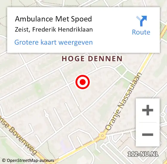 Locatie op kaart van de 112 melding: Ambulance Met Spoed Naar Zeist, Frederik Hendriklaan op 24 december 2015 08:27