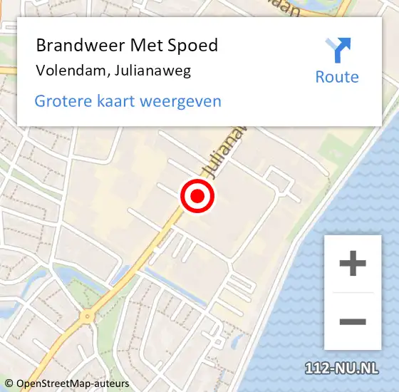 Locatie op kaart van de 112 melding: Brandweer Met Spoed Naar Volendam, Julianaweg op 24 december 2015 10:21