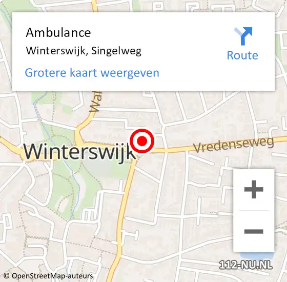 Locatie op kaart van de 112 melding: Ambulance Winterswijk, Singelweg op 24 december 2015 10:41