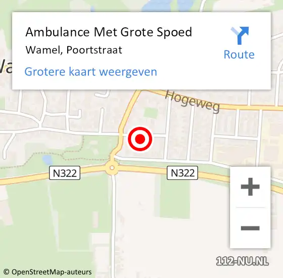 Locatie op kaart van de 112 melding: Ambulance Met Grote Spoed Naar Wamel, Poortstraat op 24 december 2015 10:49