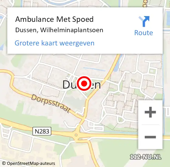 Locatie op kaart van de 112 melding: Ambulance Met Spoed Naar Dussen, Wilhelminaplantsoen op 1 december 2013 08:16