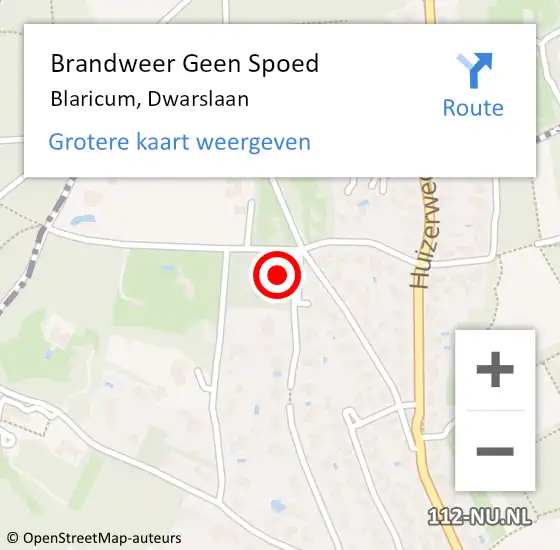 Locatie op kaart van de 112 melding: Brandweer Geen Spoed Naar Blaricum, Dwarslaan op 24 december 2015 15:47