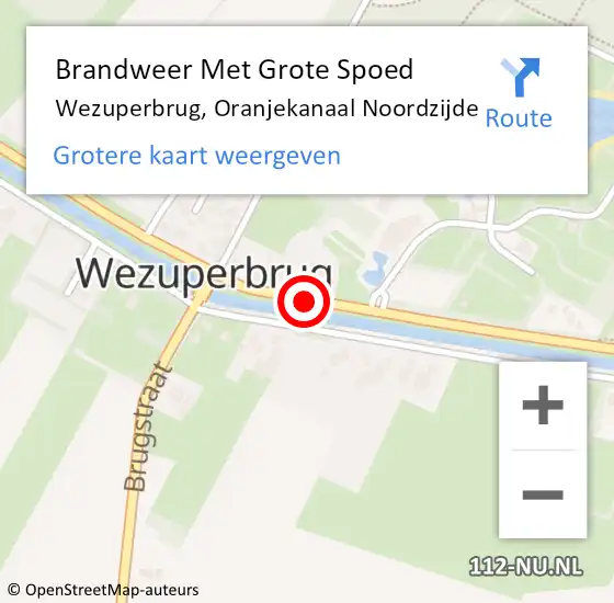 Locatie op kaart van de 112 melding: Brandweer Met Grote Spoed Naar Wezuperbrug, Oranjekanaal Noordzijde op 24 december 2015 16:39