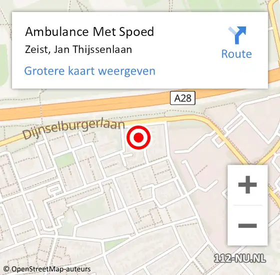 Locatie op kaart van de 112 melding: Ambulance Met Spoed Naar Zeist, Jan Thijssenlaan op 24 december 2015 17:51