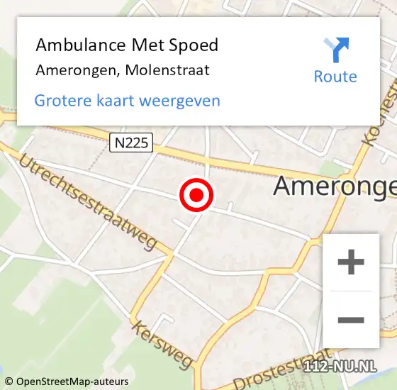 Locatie op kaart van de 112 melding: Ambulance Met Spoed Naar Amerongen, Molenstraat op 24 december 2015 18:02