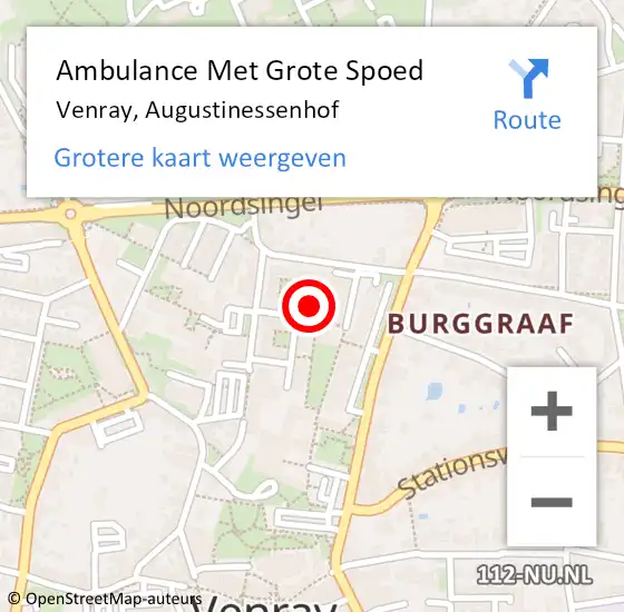 Locatie op kaart van de 112 melding: Ambulance Met Grote Spoed Naar Venray, Augustinessenhof op 24 december 2015 19:41