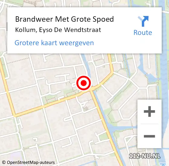 Locatie op kaart van de 112 melding: Brandweer Met Grote Spoed Naar Kollum, Eyso De Wendtstraat op 24 december 2015 20:29