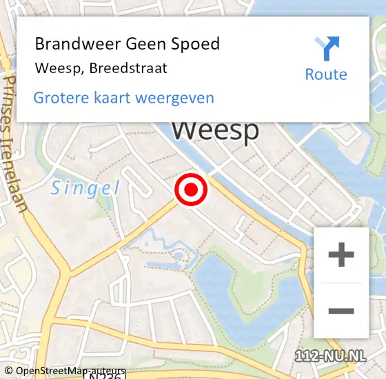 Locatie op kaart van de 112 melding: Brandweer Geen Spoed Naar Weesp, Breedstraat op 24 december 2015 20:48