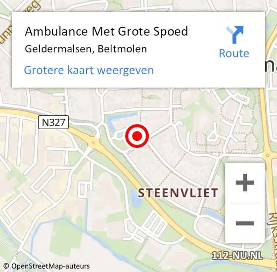 Locatie op kaart van de 112 melding: Ambulance Met Grote Spoed Naar Geldermalsen, Beltmolen op 24 december 2015 21:02