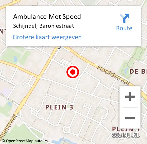 Locatie op kaart van de 112 melding: Ambulance Met Spoed Naar Schijndel, Baroniestraat op 1 december 2013 09:55