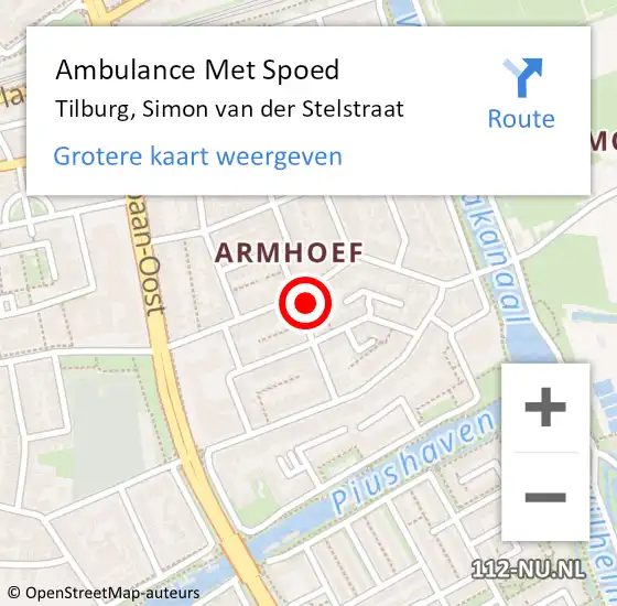 Locatie op kaart van de 112 melding: Ambulance Met Spoed Naar Tilburg, Simon van der Stelstraat op 14 september 2013 14:08