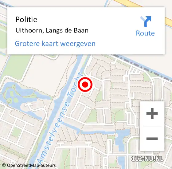 Locatie op kaart van de 112 melding: Politie Uithoorn, Langs de Baan op 25 december 2015 00:52