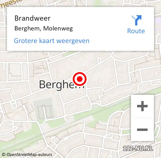 Locatie op kaart van de 112 melding: Brandweer Berghem, Molenweg op 25 december 2015 00:54