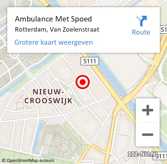 Locatie op kaart van de 112 melding: Ambulance Met Spoed Naar Rotterdam, Van Zoelenstraat op 25 december 2015 01:46