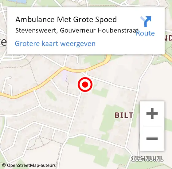 Locatie op kaart van de 112 melding: Ambulance Met Grote Spoed Naar Stevensweert, Gouverneur Houbenstraat op 25 december 2015 02:32
