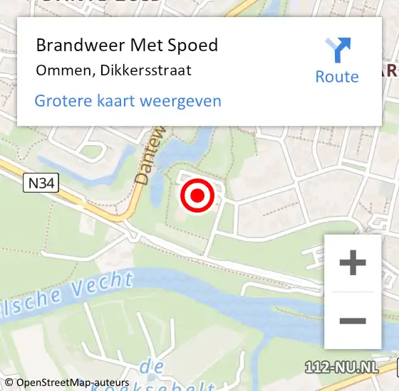 Locatie op kaart van de 112 melding: Brandweer Met Spoed Naar Ommen, Dikkersstraat op 25 december 2015 10:13