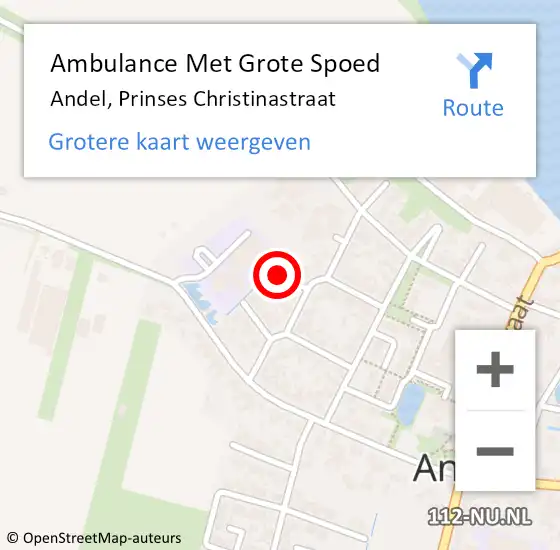 Locatie op kaart van de 112 melding: Ambulance Met Grote Spoed Naar Andel, Prinses Christinastraat op 25 december 2015 13:41