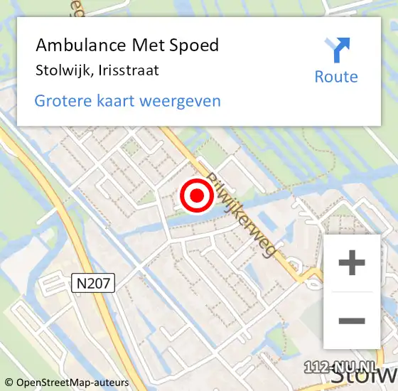 Locatie op kaart van de 112 melding: Ambulance Met Spoed Naar Stolwijk, Irisstraat op 25 december 2015 15:00