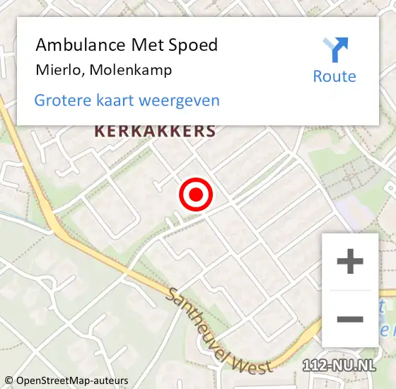 Locatie op kaart van de 112 melding: Ambulance Met Spoed Naar Mierlo, Molenkamp op 25 december 2015 16:48