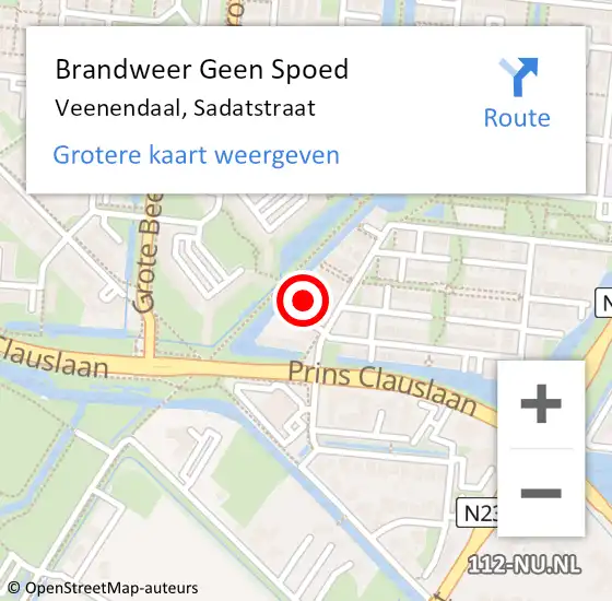 Locatie op kaart van de 112 melding: Brandweer Geen Spoed Naar Veenendaal, Sadatstraat op 25 december 2015 19:43