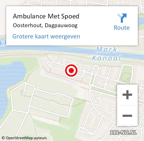 Locatie op kaart van de 112 melding: Ambulance Met Spoed Naar Oosterhout, Dagpauwoog op 25 december 2015 23:42