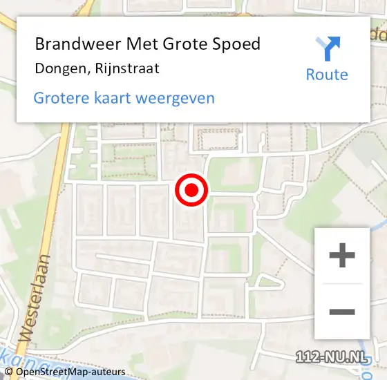 Locatie op kaart van de 112 melding: Brandweer Met Grote Spoed Naar Dongen, Rijnstraat op 26 december 2015 02:17