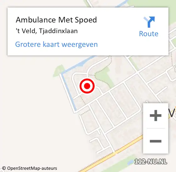 Locatie op kaart van de 112 melding: Ambulance Met Spoed Naar 't Veld, Tjaddinxlaan op 26 december 2015 06:28