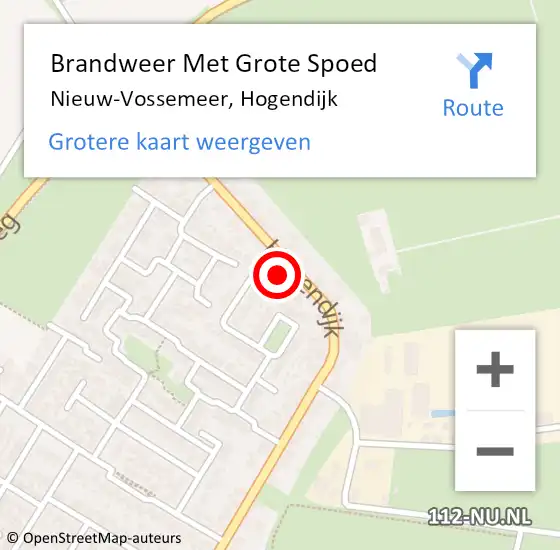 Locatie op kaart van de 112 melding: Brandweer Met Grote Spoed Naar Nieuw-Vossemeer, Hogendijk op 26 december 2015 09:48