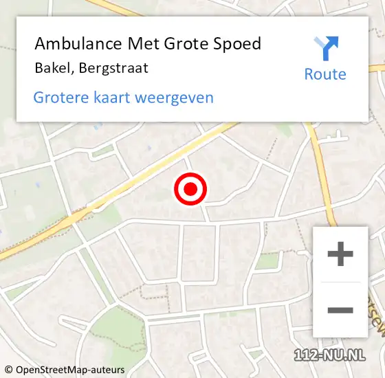 Locatie op kaart van de 112 melding: Ambulance Met Grote Spoed Naar Bakel, Bergstraat op 26 december 2015 11:49