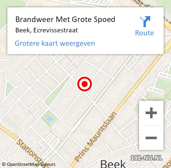 Locatie op kaart van de 112 melding: Brandweer Met Grote Spoed Naar Beek, Ecrevissestraat op 26 december 2015 14:35