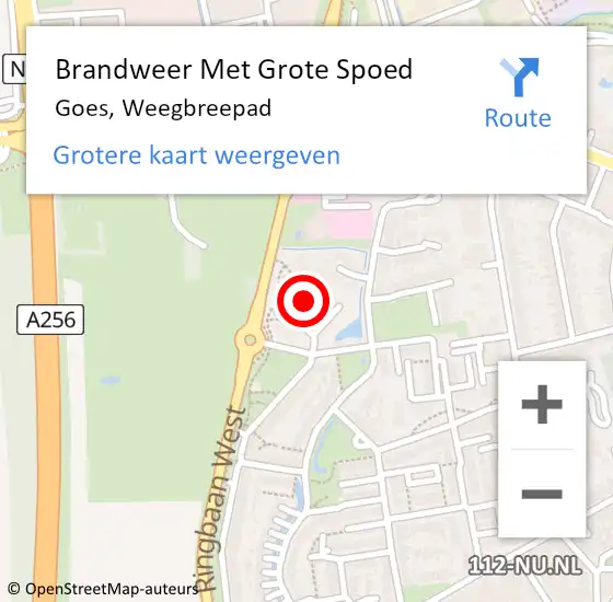 Locatie op kaart van de 112 melding: Brandweer Met Grote Spoed Naar Goes, Weegbreepad op 26 december 2015 16:06