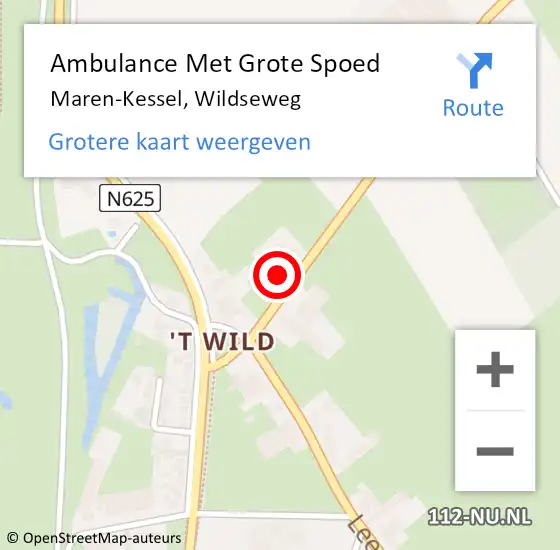 Locatie op kaart van de 112 melding: Ambulance Met Grote Spoed Naar Maren-Kessel, Wildseweg op 26 december 2015 19:22