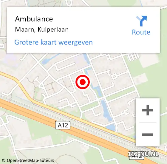 Locatie op kaart van de 112 melding: Ambulance Maarn, Kuiperlaan op 26 december 2015 19:26