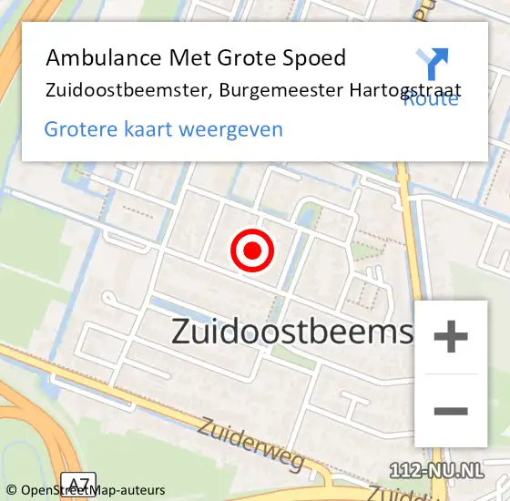 Locatie op kaart van de 112 melding: Ambulance Met Grote Spoed Naar Zuidoostbeemster, Burgemeester Hartogstraat op 26 december 2015 20:46