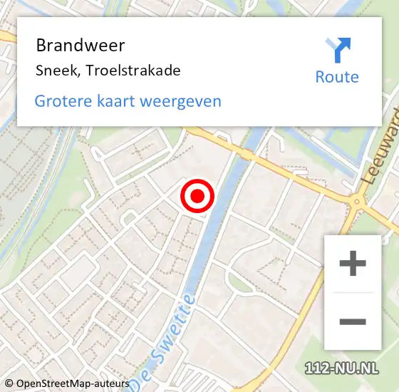 Locatie op kaart van de 112 melding: Brandweer Sneek, Troelstrakade op 26 december 2015 21:30